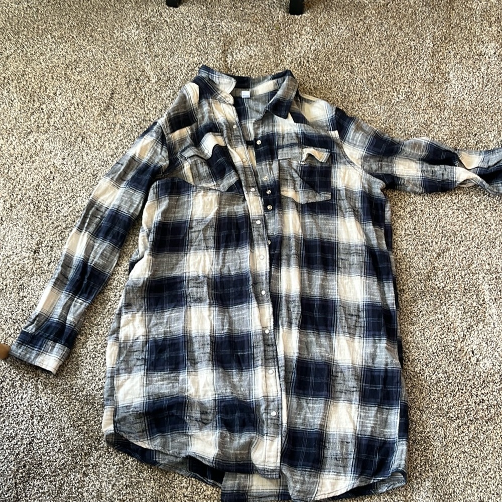 Womens size xl old navy flannel plaid duster / shirt dress